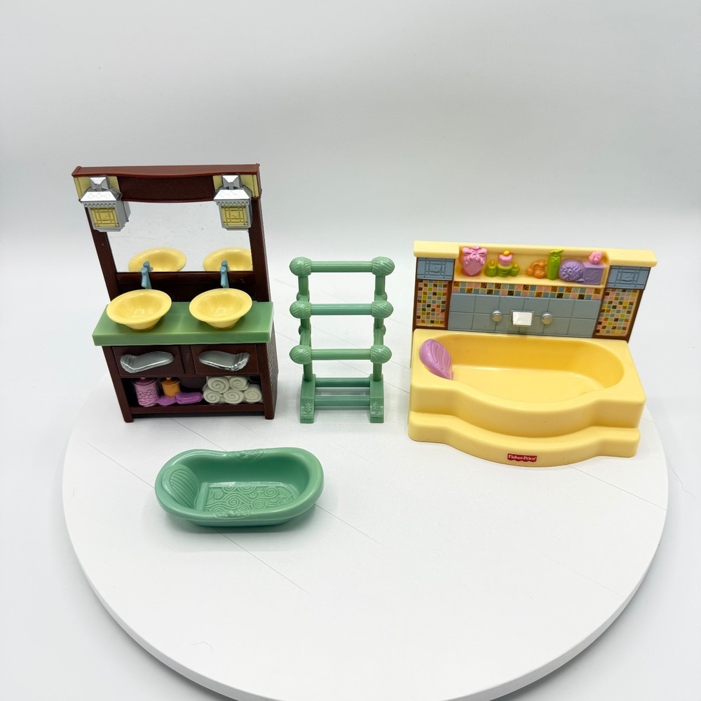 2008 Mattel FISHER PRICE Loving Family Dollhouse Bathroom Dual Vanity Bathtub